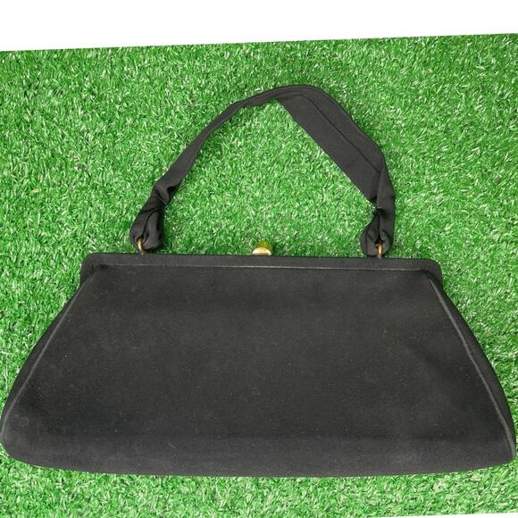 Vintage Bonwit Teller Black Velvet Suede Purse With Gold  Lock Closure - Picture 2 of 6